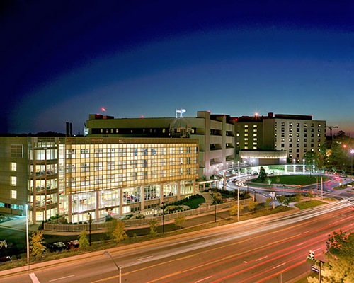 Duke Medical Center at night, Durham, NC.